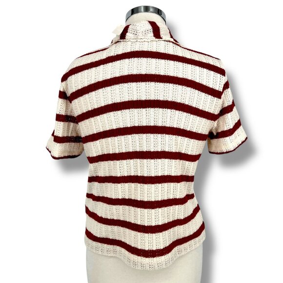 Madewell Bali Crochet Polo Red White Striped Short Sleeve Top Size Medium NWT - Picture 6 of 11